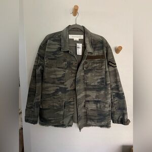 Treasure & Bond Women’s Olive Camo Field Jacket with Patch Detail